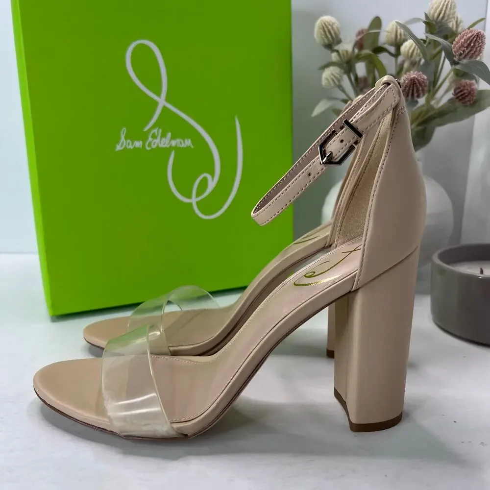 Sam Edelman Yaro Ankle Strap Block Heel Sandal Almond Women's 9.5M Tried On - Picture 4 of 10